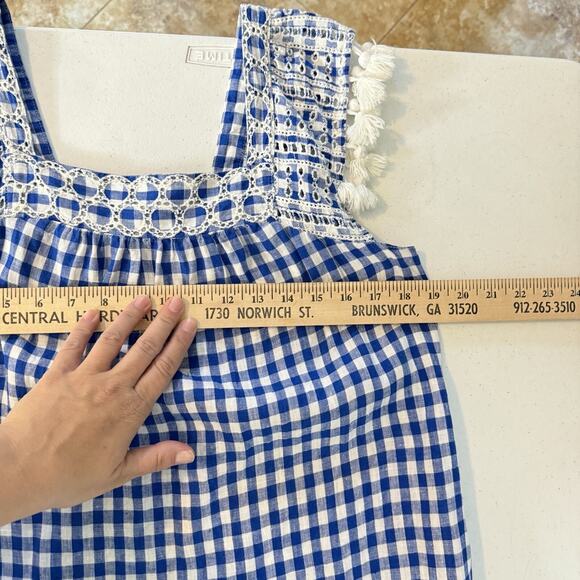 J. McLaughlin 100% Linen Gingham Shift Dress M Blue White Beach Vacation Preppy - Picture 11 of 12